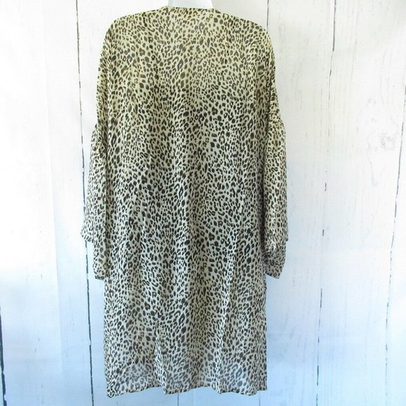 Umgee Kimono Cardigan Leopard Ruffle Bell Sleeve Plus Size Swim Suit Cover Up - Picture 7 of 9